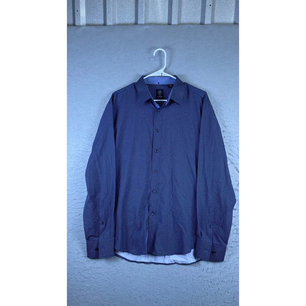 Michael Strahan Button Down Shirt Mens L Blue Excellent Micro Dot Modern Fit